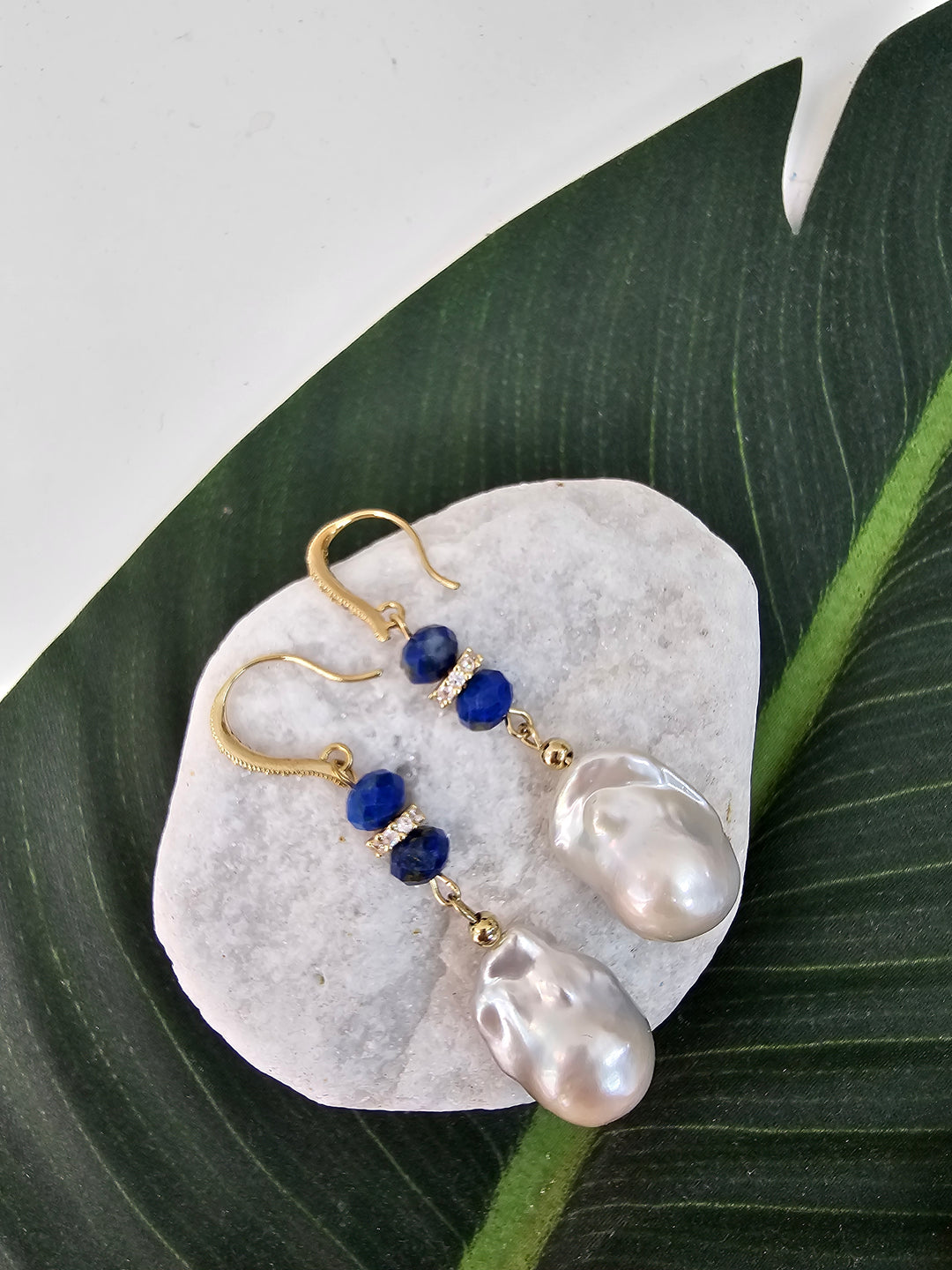 Elegance Baroque Pearls With Lapis Dangle Earrings NE043