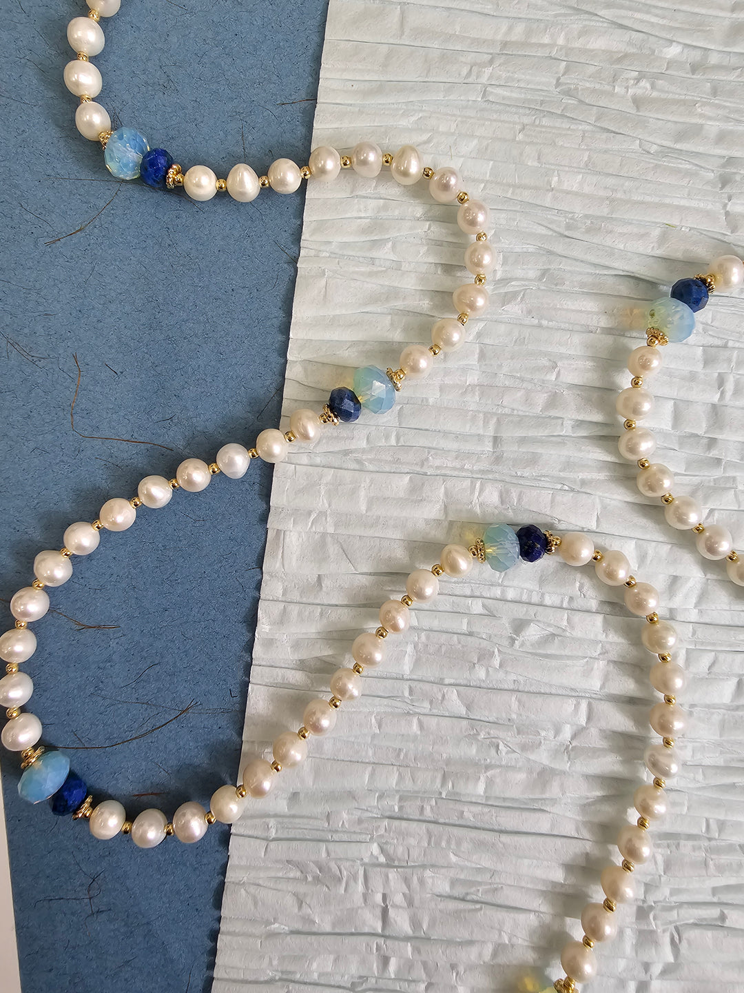 Freshwater Pearls With Lapis Opera Long Necklace NN049