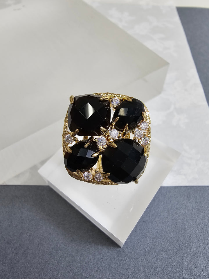 Black Agate With Zircon Statement Ring NR002