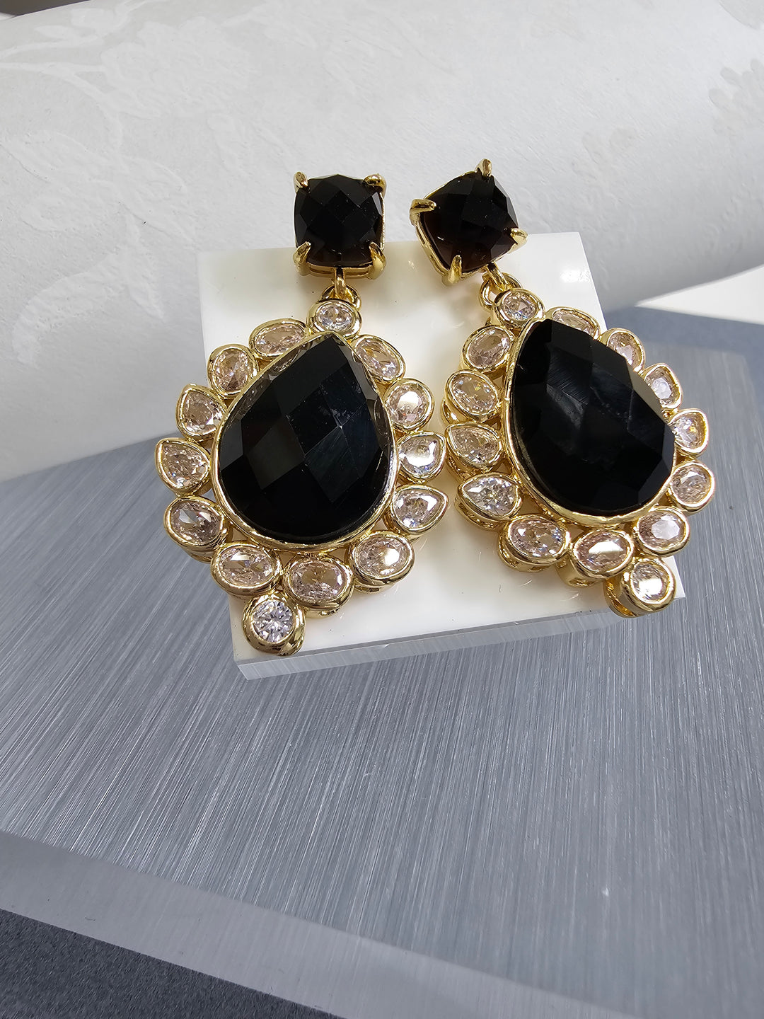 Black Agate Settings Statement Earrings NE003