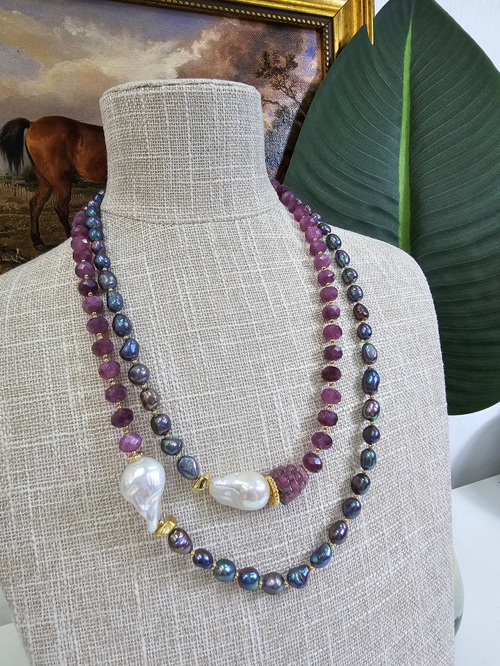 Purple Pearls With Agate And Baroque Pearls Long Necklace NN022