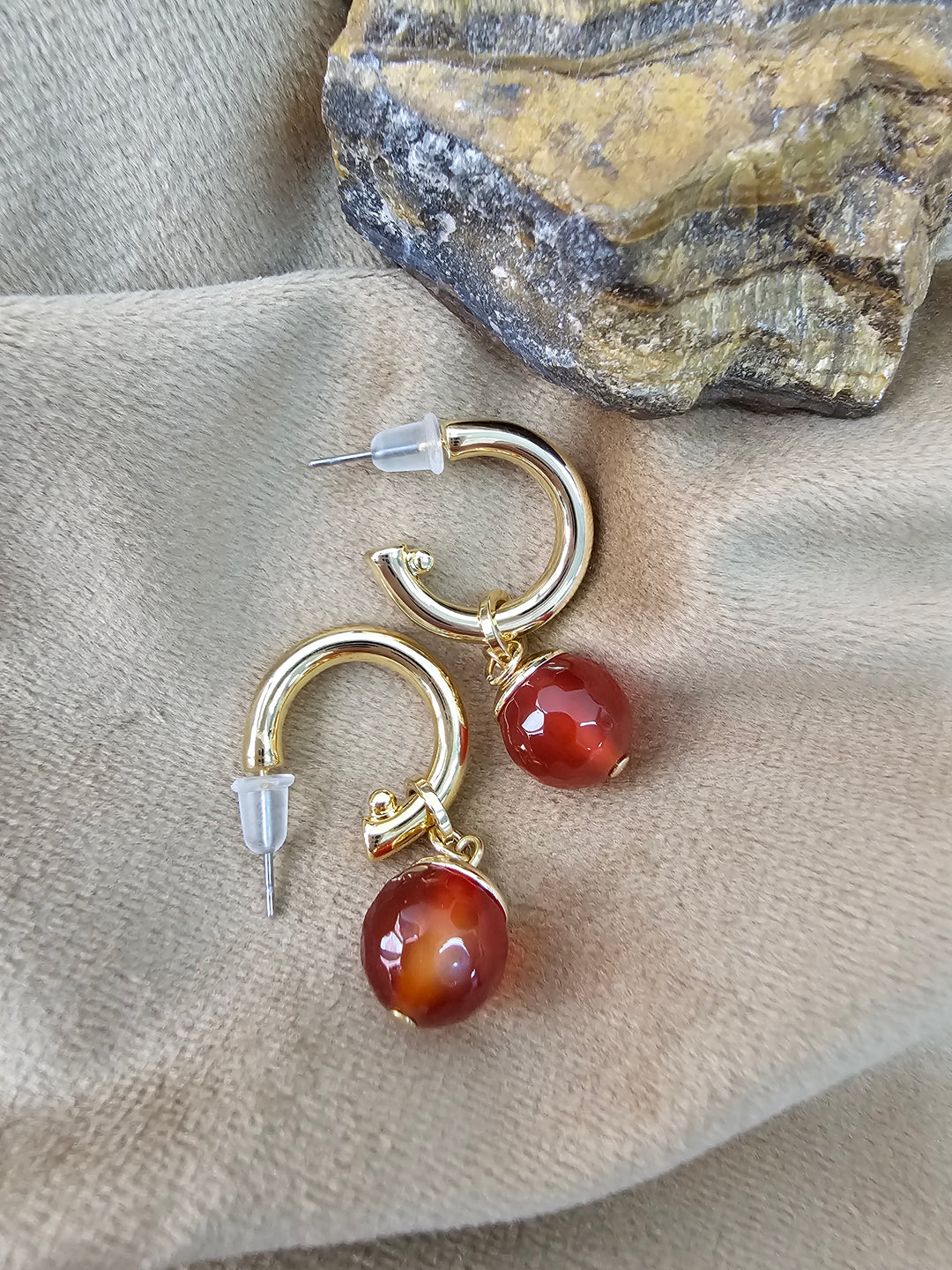 Red Agate Dangle Hoop Earrings NE015