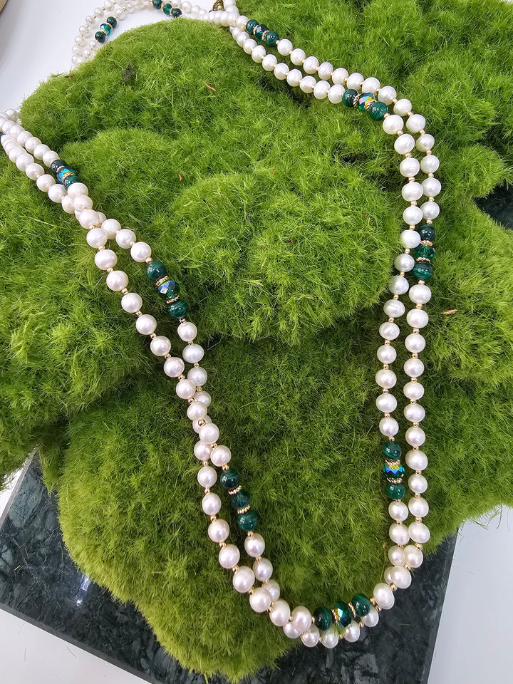 Malachite With Freshwater Pearls Versatile Long Necklace NN035