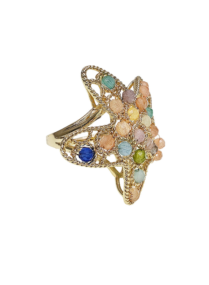 Colorful gemstone Star Setting Adjustable Statement Ring PR015