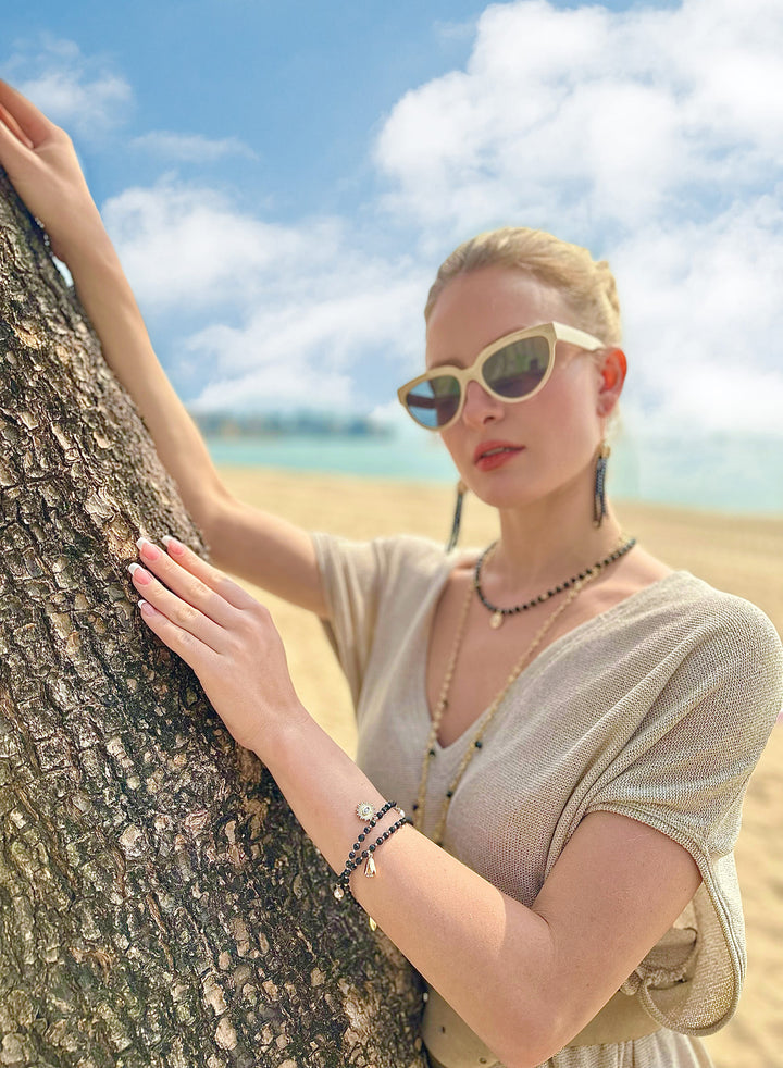 Black Obsidian with Evil Eye Charms Double Layers Bracelet/Choker JB021 - FARRA