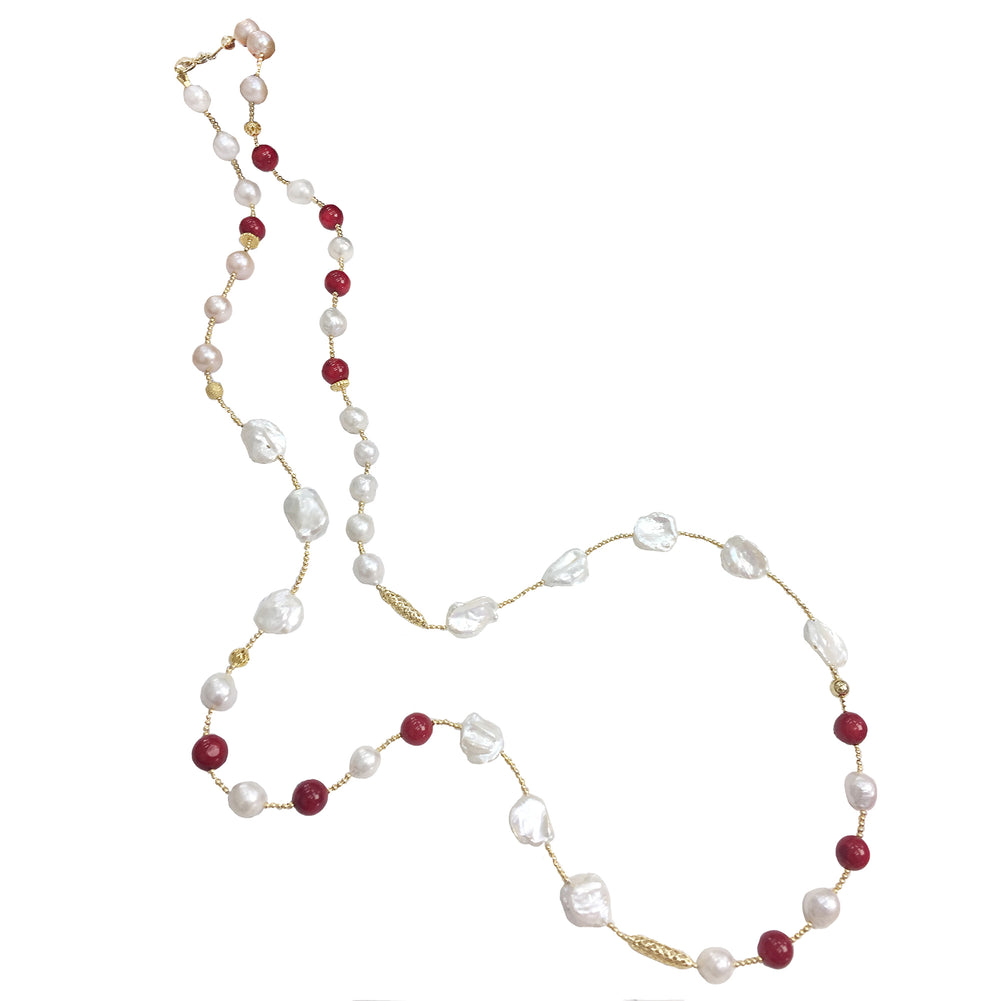 Freshwater Pearls With Red Corals Multi-way Necklace CN008 - FARRA