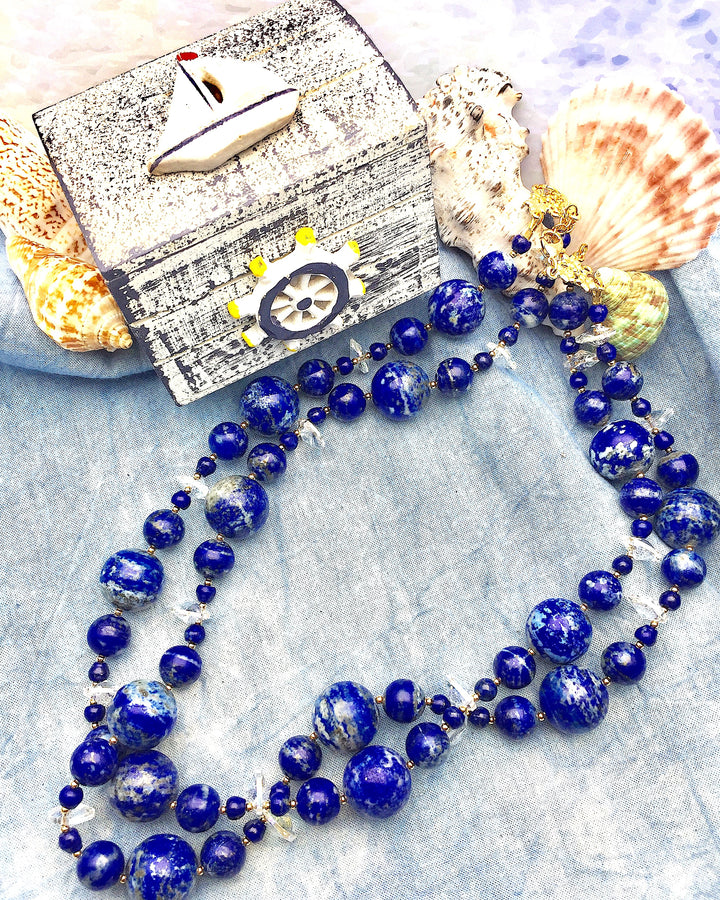 Nugget Lapis Double Strands Necklace DN207 - FARRA