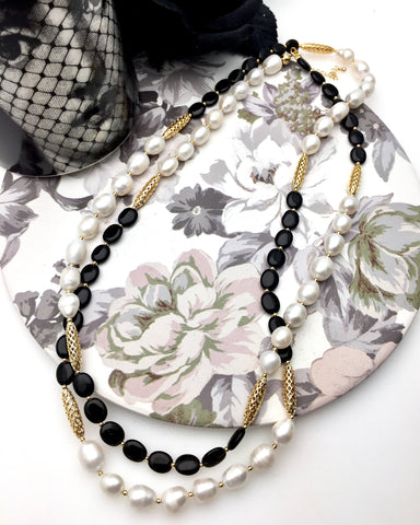 Freshwater Pearls & Black Agate Multi-Way Necklace DN229 – FARRA