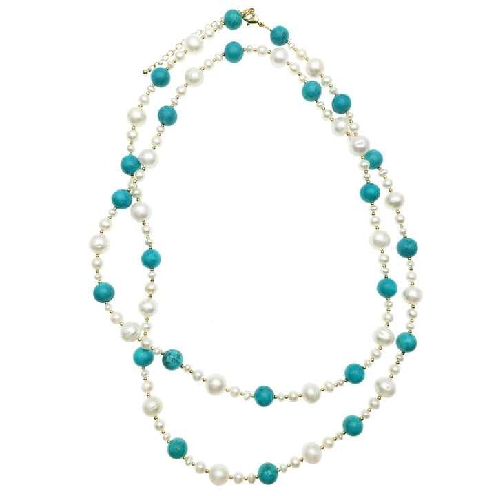 Freshwater Pearls With Turquoise Multi-way Necklace DN215 - FARRA