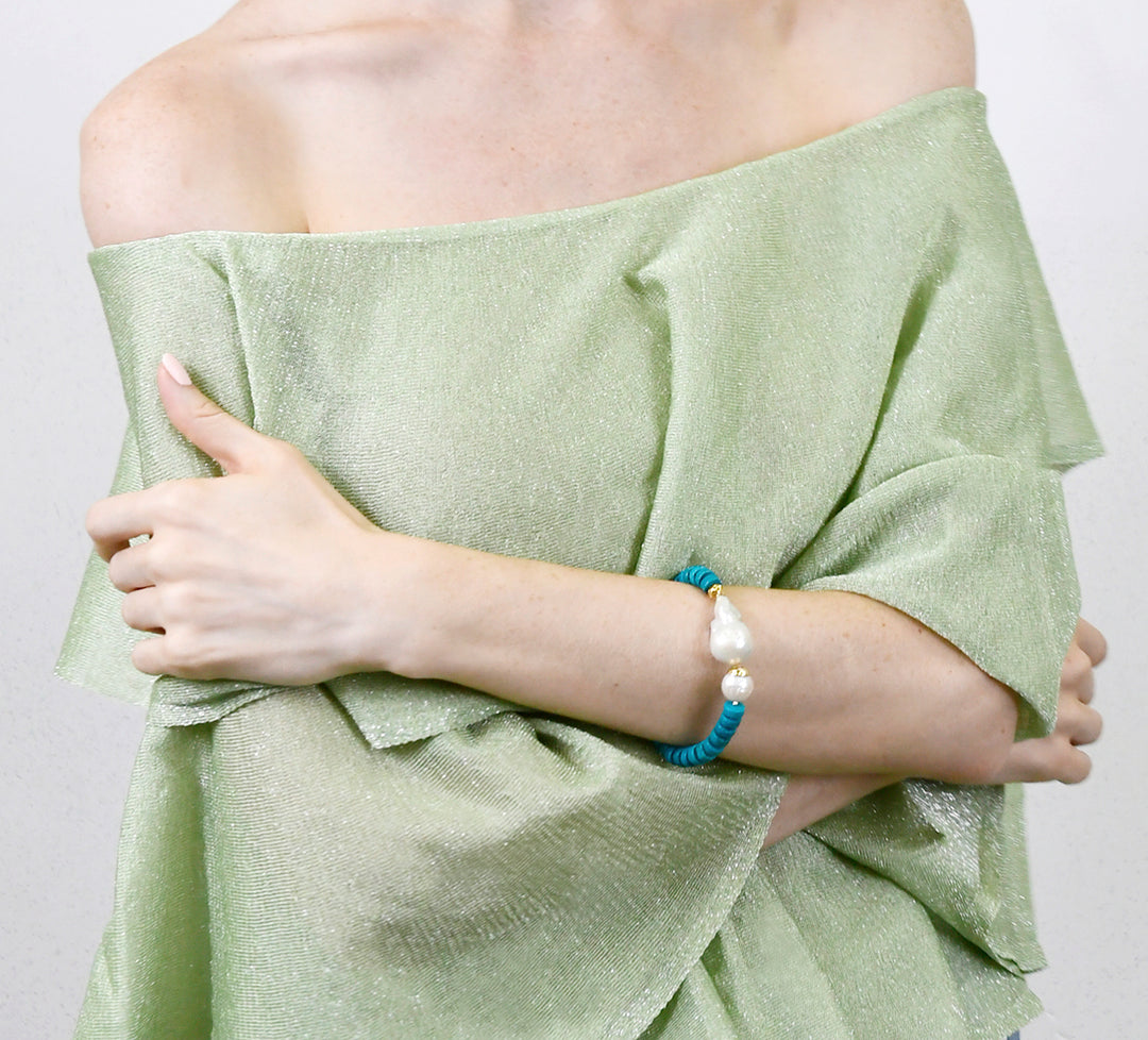 Turquoise & Baroque Pearl Bracelet AB011 - FARRA