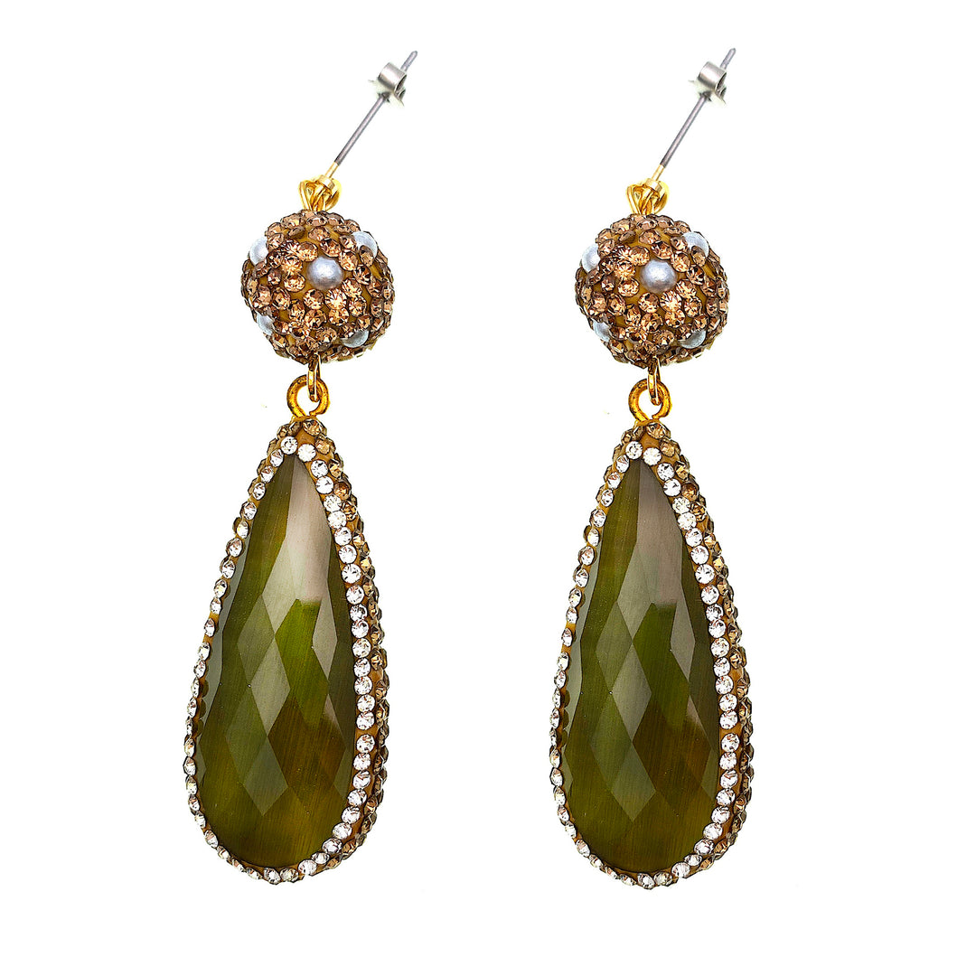 Opal With Rhinestone Bordered Freshwater Pearls Earrings FE001 - FARRA