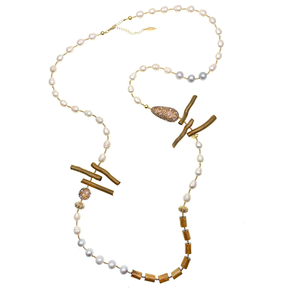 Freshwater Pearls With Golden Corals Two-Ways Necklace FN003 - FARRA