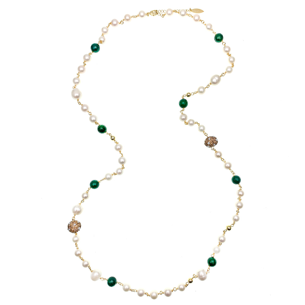 Green Agate With Freshwater Pearls Two-Ways Necklace FN004 - FARRA