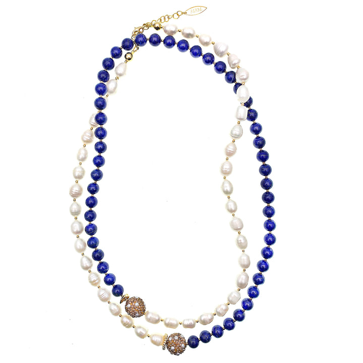 Lapis with Freshwater Pearls multi-ways Necklace FN013 - FARRA