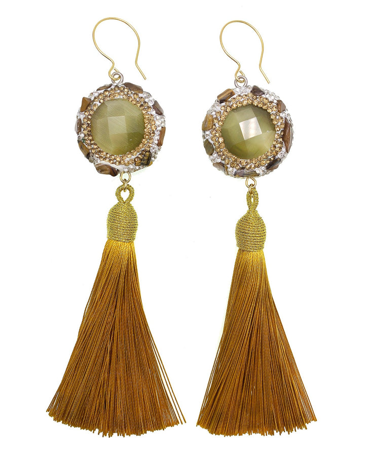 Cat's Eye Tassel Earrings GE007 - FARRA