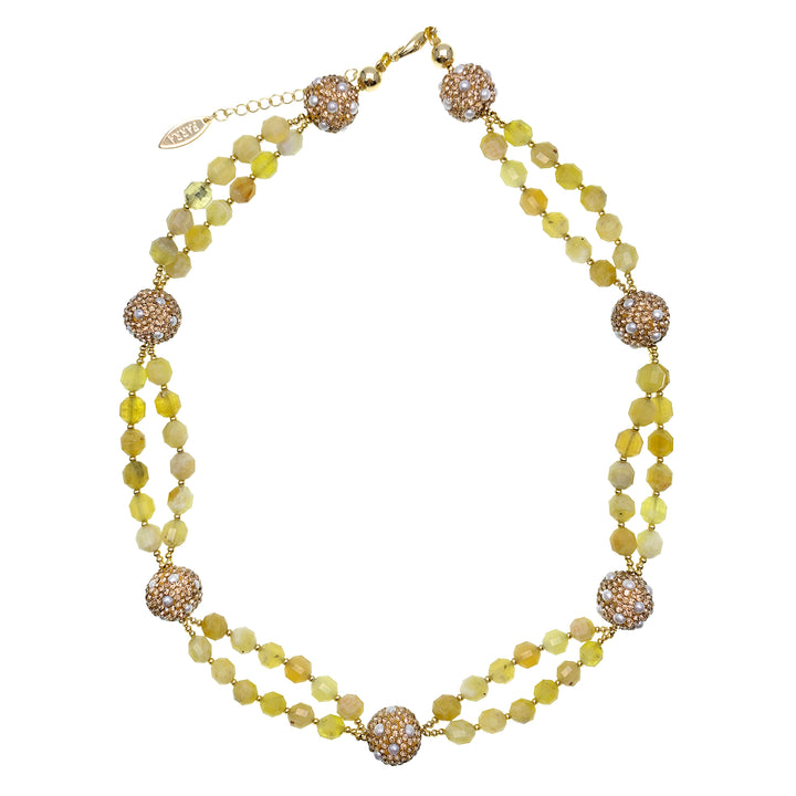 Yellow Opal With Rhinestone Bordered Pearls Short Necklace GN011 - FARRA