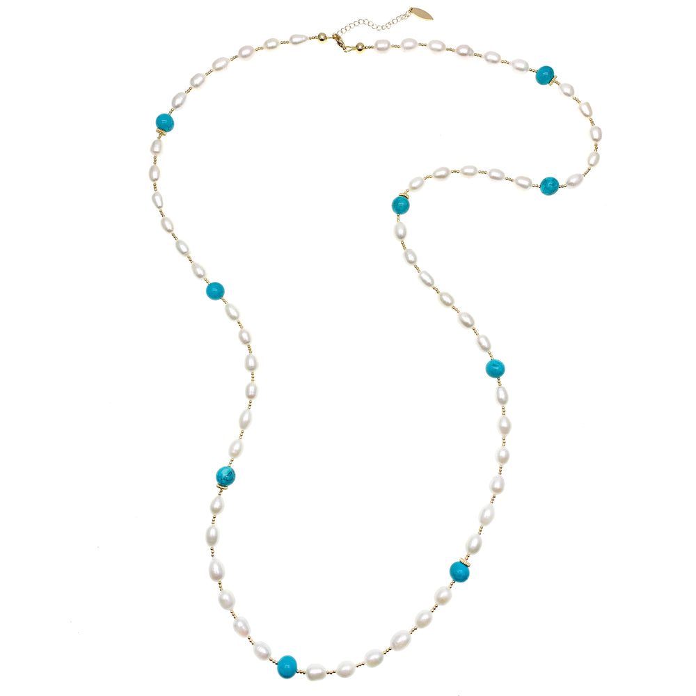 Freshwater Pearls With Amazonite Multi-way Necklace GN026 - FARRA
