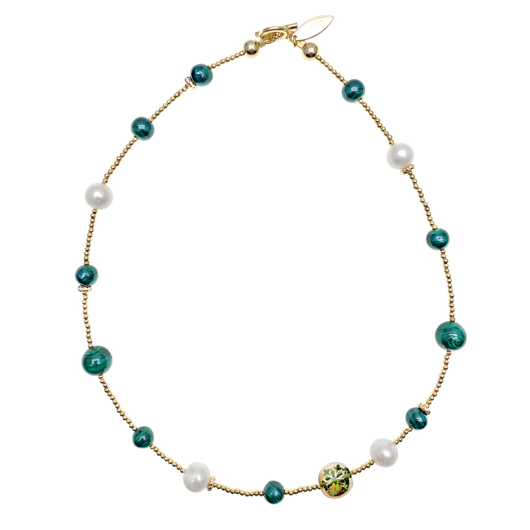 Malachite With Freshwater Pearls Double Layers Bracelet/ Choker HB006 - FARRA