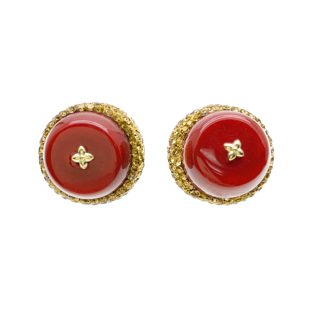 Red Coral Rhinestone Stud Earrings HE022 - FARRA