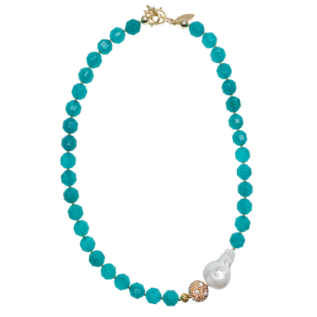 Green Jade With Baroque Pearls Necklace HN013 - FARRA