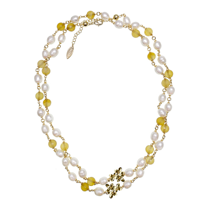 Yellow Agates & Freshwater Pearls Multi-Way Necklace HN021 - FARRA