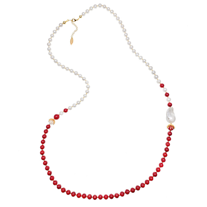 Freshwater Pearls With Bamboo Coral And Baroque Pearl Long Necklace HN035 - FARRA
