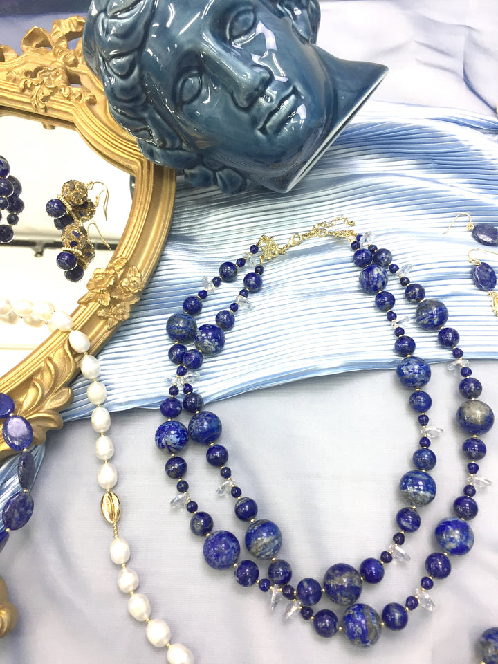 Nugget Lapis Double Strands Necklace DN207 - FARRA