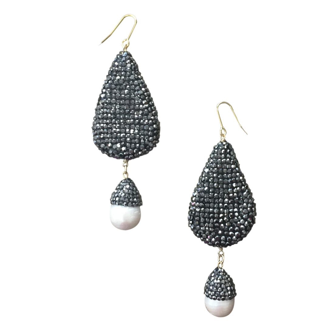 Teardrop rhinestone with freshwater pearl dangle earrings RPE005 - FARRA