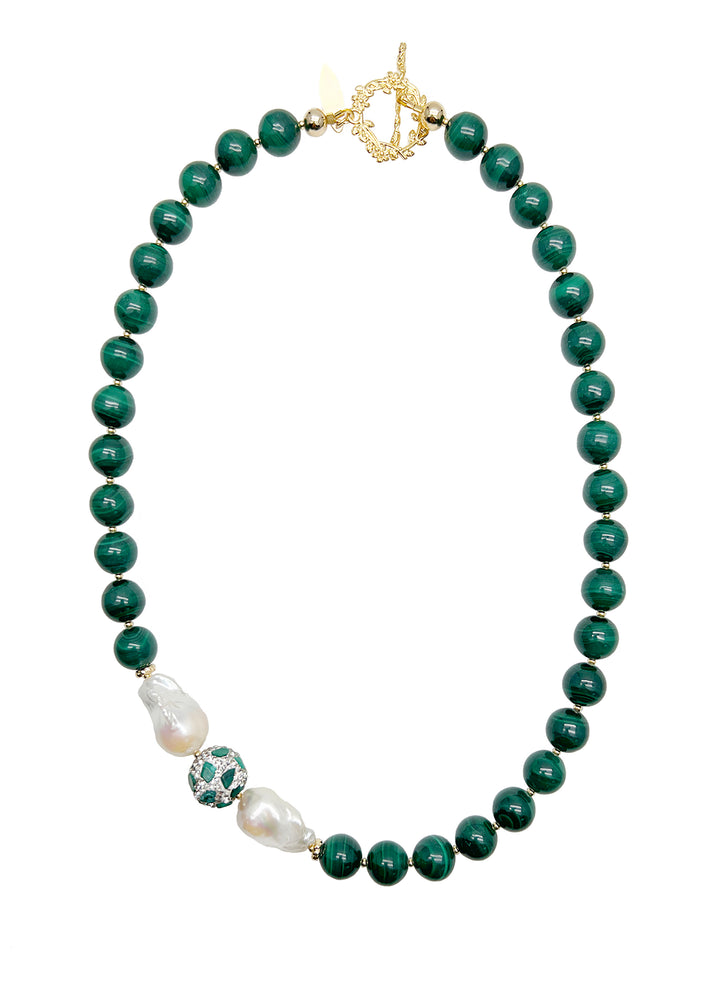 Gorgeous Malachite With Baroque Pearls Gorgeous Necklace JN047 - FARRA