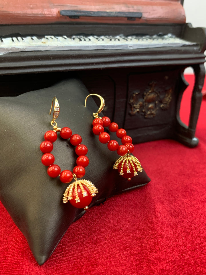 Red Coral Artistic Dangle Earrings HE019 - FARRA