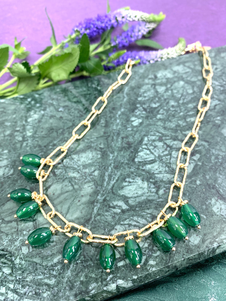 Green Agate Statement Chain Necklace HN010 - FARRA