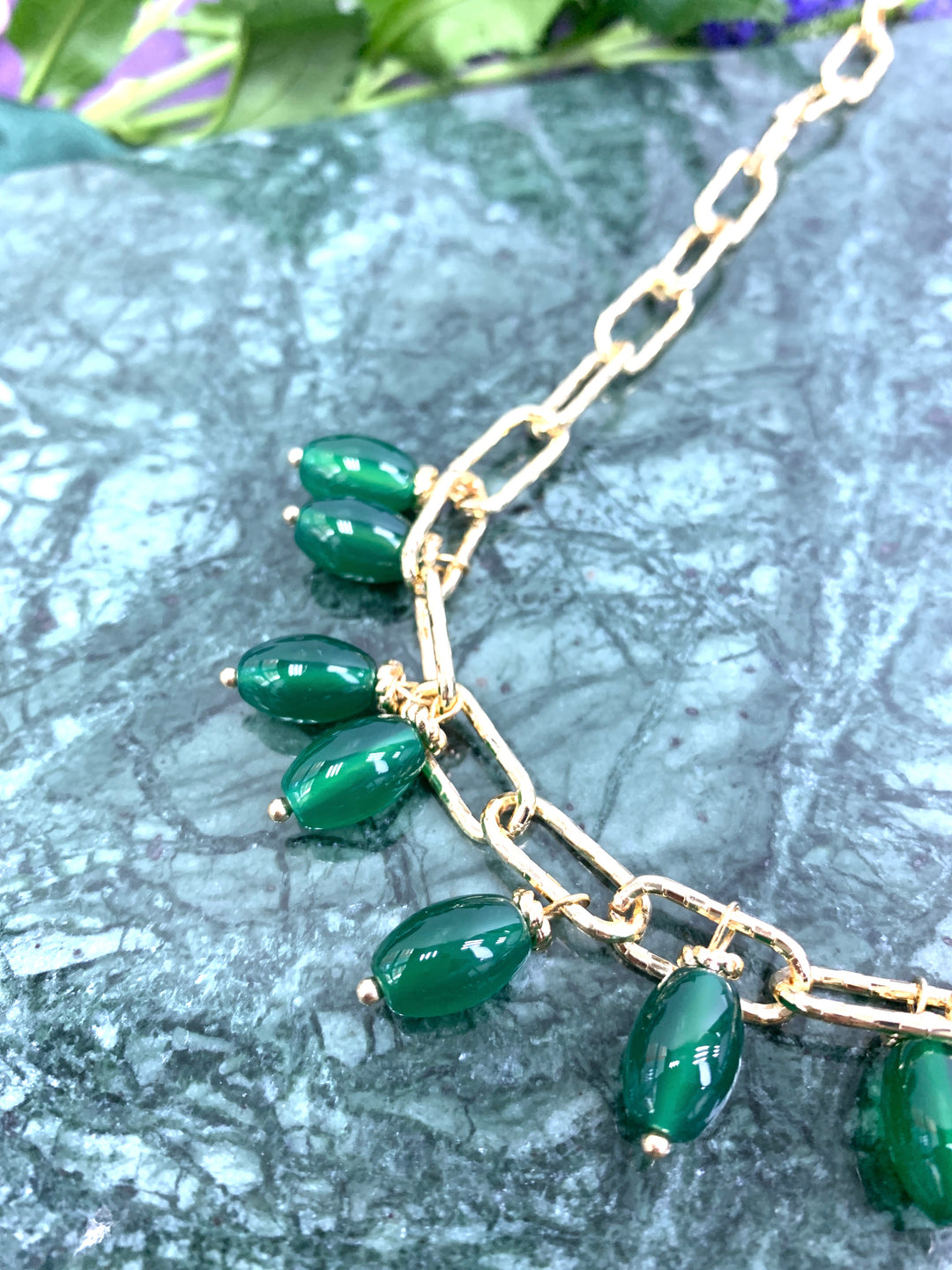 Green Agate Statement Chain Necklace HN010 - FARRA