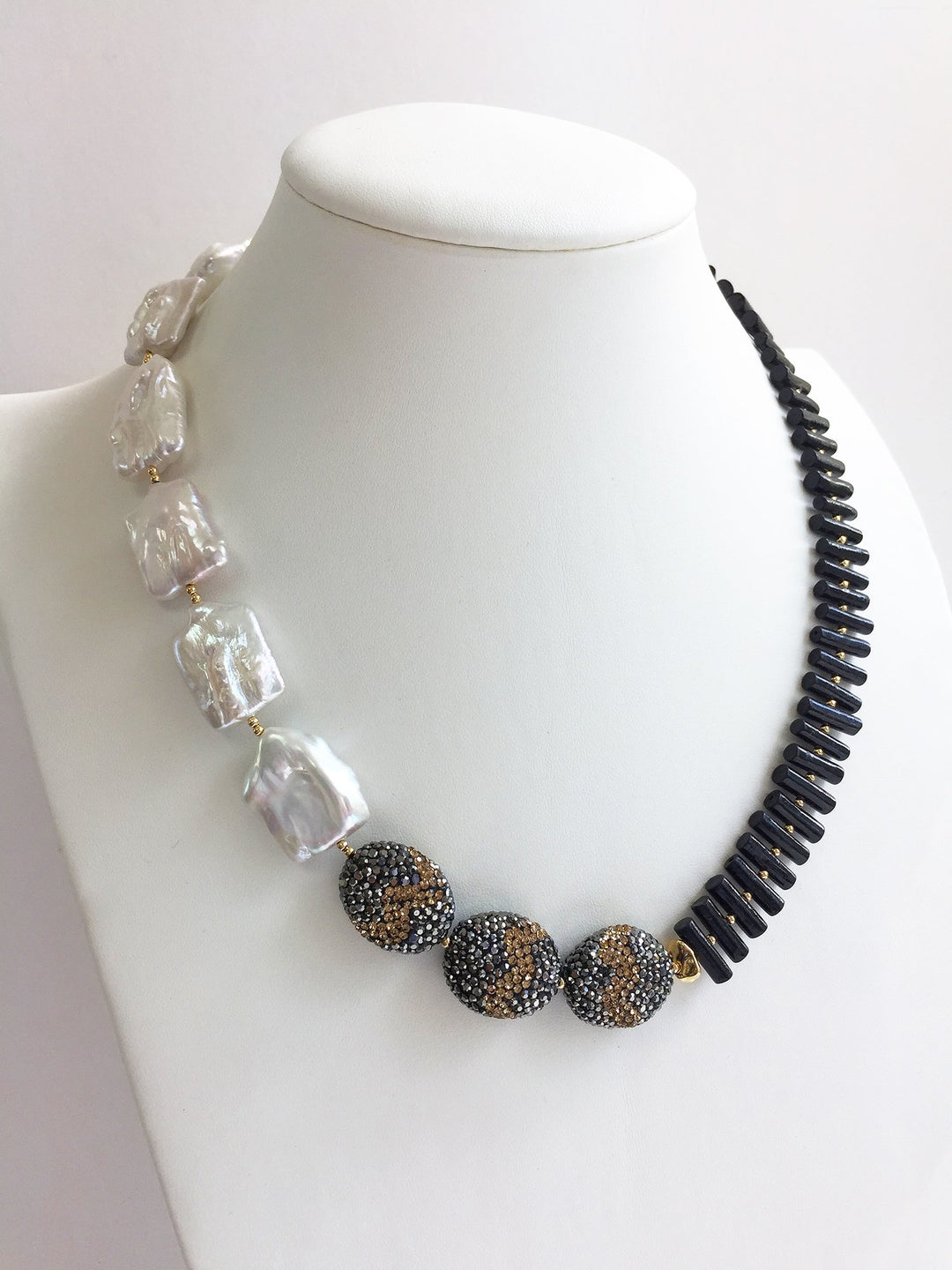 Freshwater Pearls with Black Coral Statement Necklace MN006 - FARRA