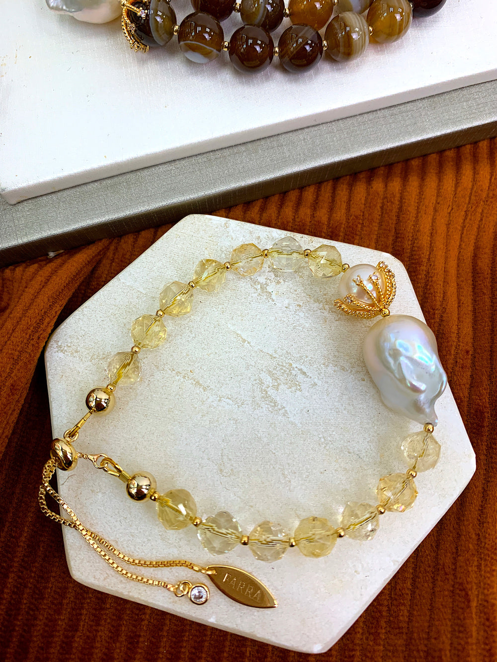 Citrine With baroque Pearls Adjustable Bracelet HB003 - FARRA