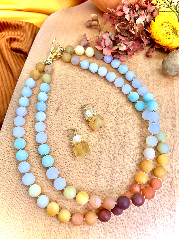 Gradient Brown Jade Double Layers Necklace HN018 - FARRA