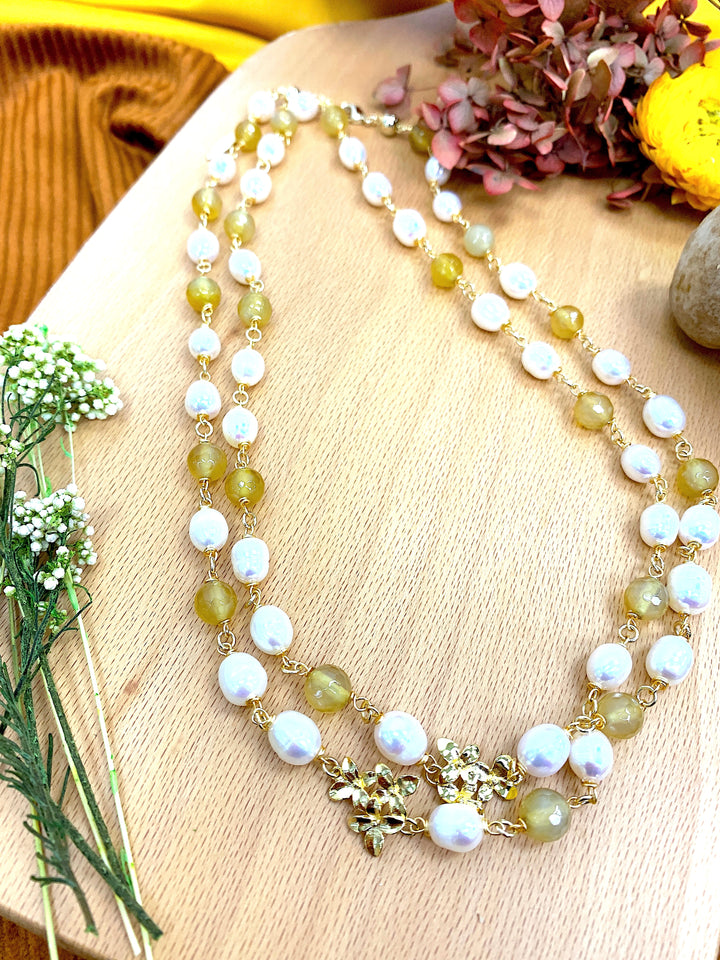 Yellow Agates & Freshwater Pearls Multi-Way Necklace HN021 - FARRA