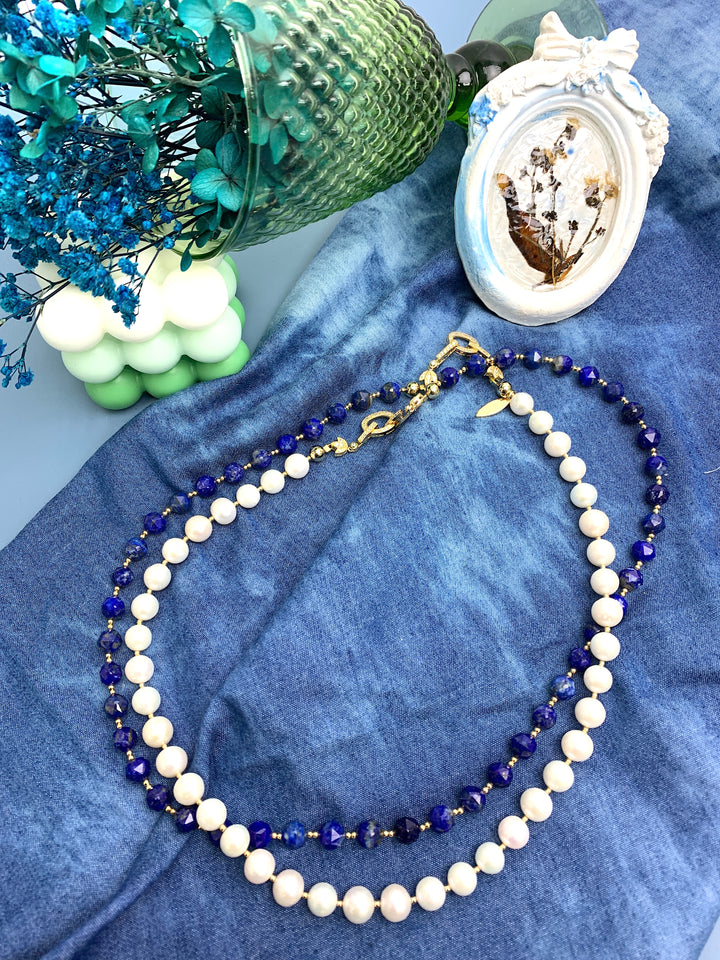 Lapis & Freshwater Pearls Versatile Necklace HN001 - FARRA
