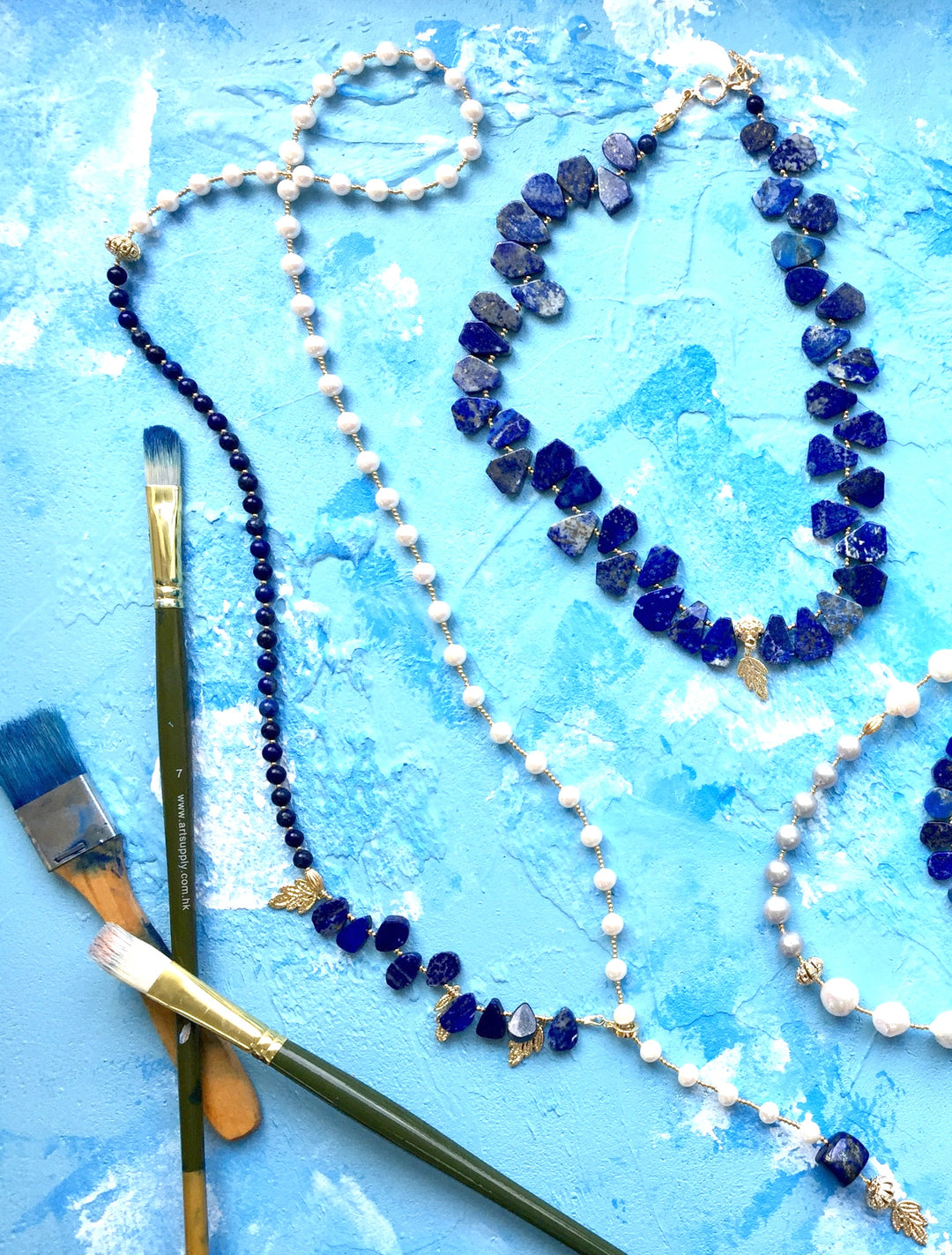Freshwater Pearls With Lapis Y-Shaped Necklace MN037 - FARRA