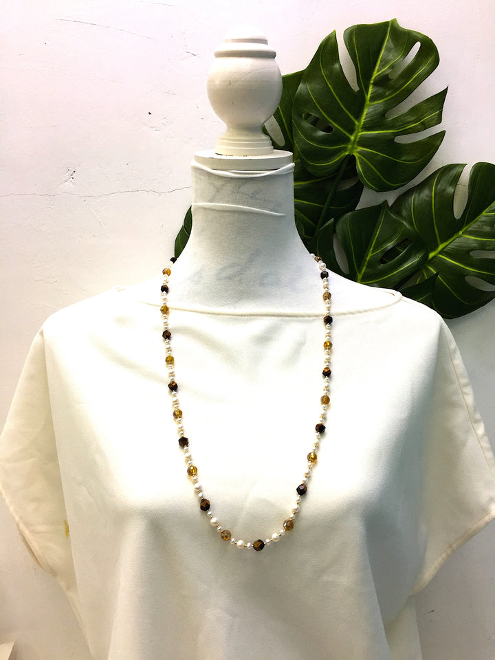 Removable Freshwater Pearls , Tiger Eye & Crystals Glasses Chain EC005 (Jewelry Accessories) - FARRA