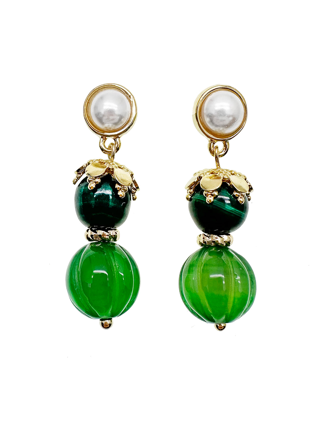Malachite With Green Jade Dangle Earrings JE040 - FARRA