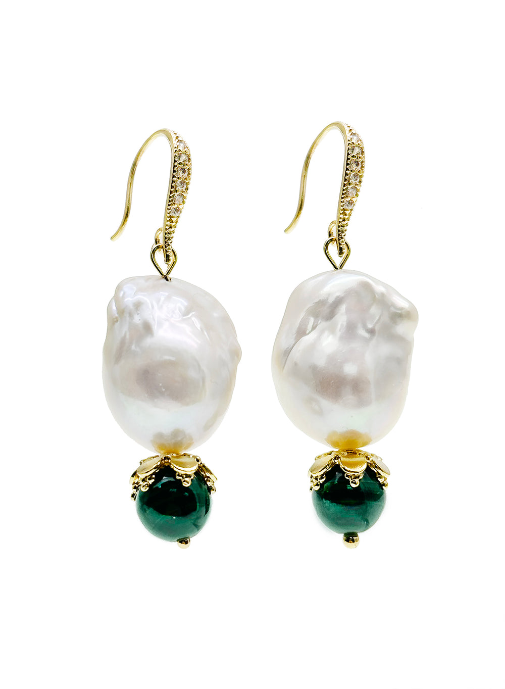 Baroque Pearl With Malachite Round Stone Earrings JE039 - FARRA