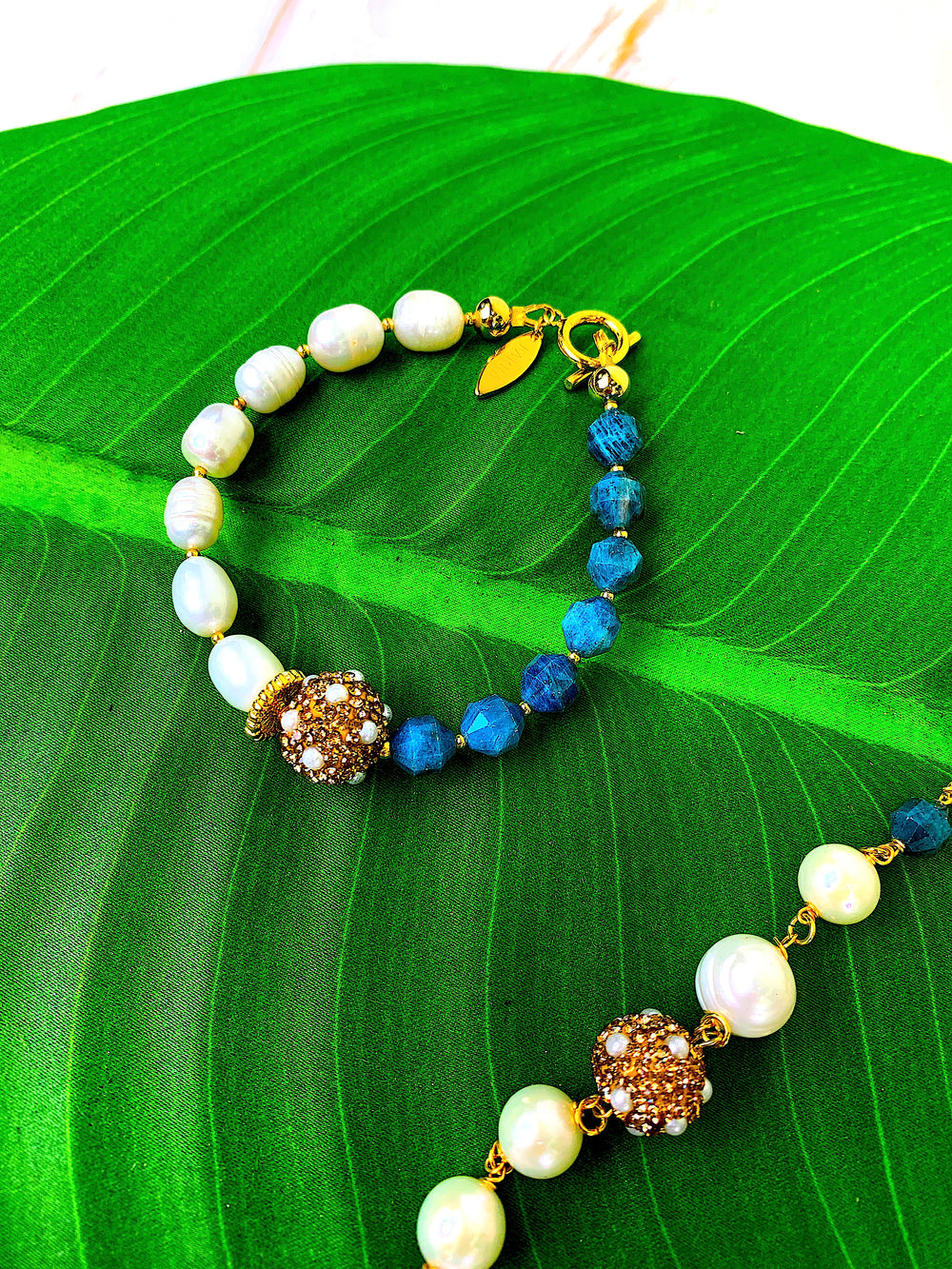 Apatite With Freshwater Pearls Bracelet GB002 - FARRA