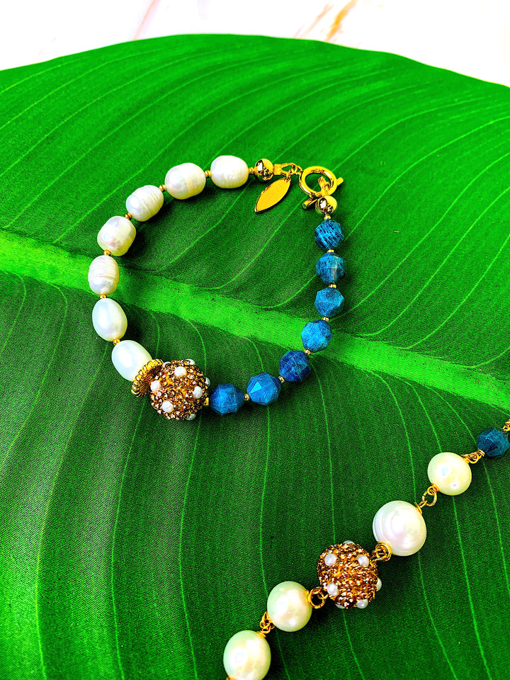 Apatite With Freshwater Pearls Bracelet GB002 - FARRA