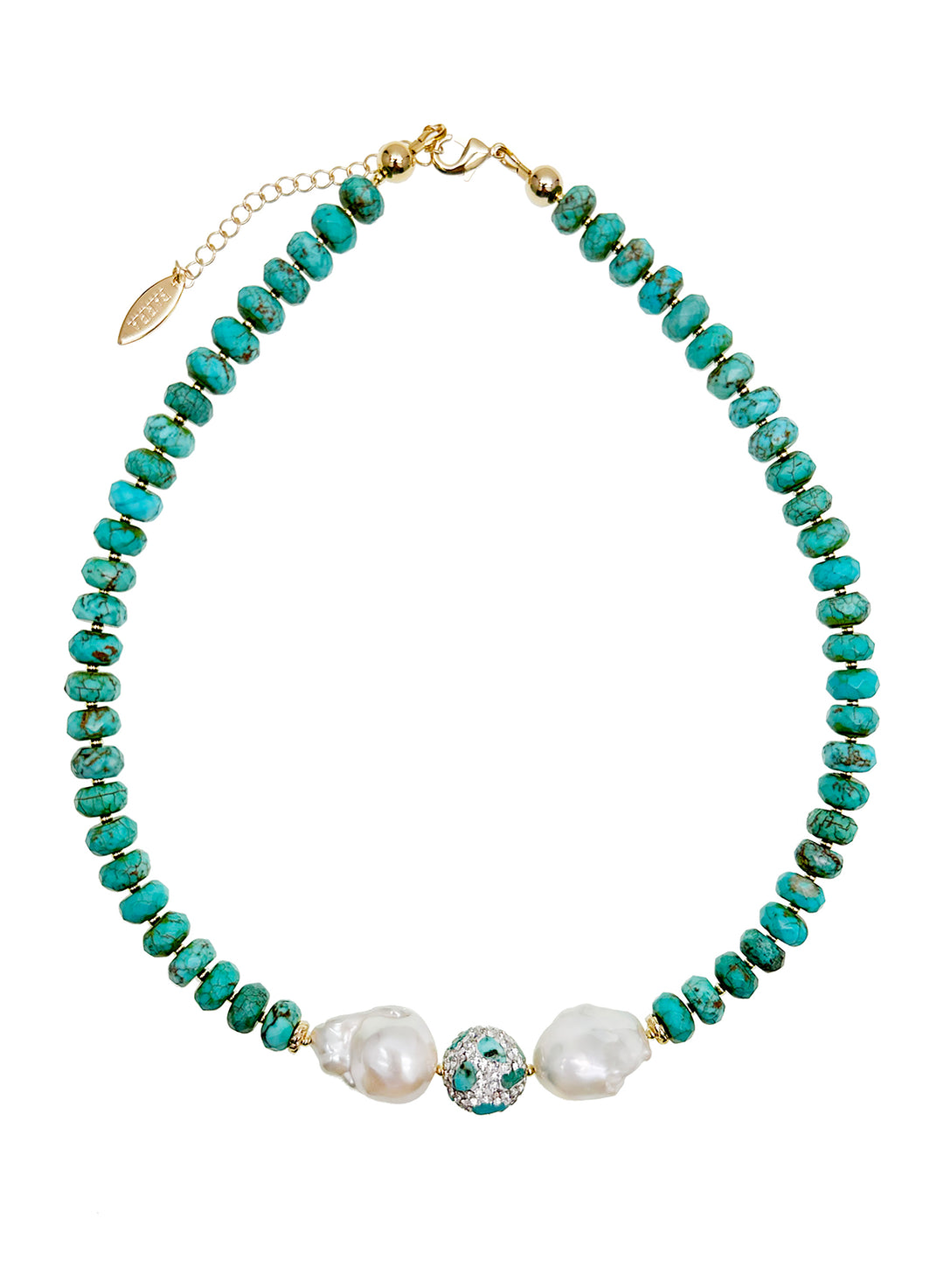 Turquoise With Baroque Pearls Statement Necklace JN057 - FARRA