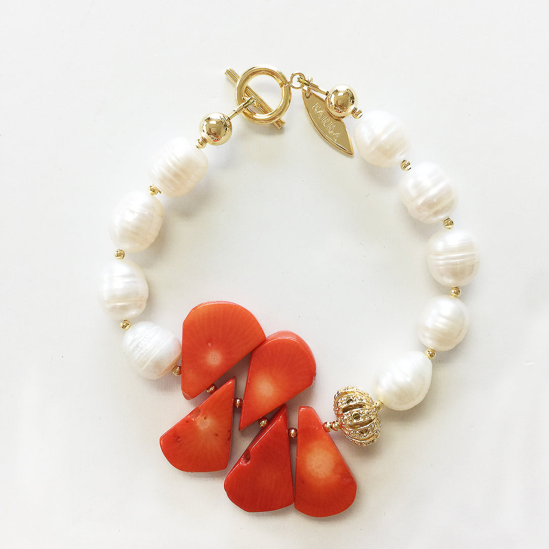 Wholesale freshwater pearl with teardrop coral bracelet MB057 - FARRA