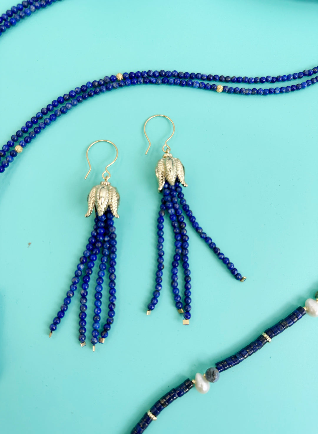 Lapis BeadedTassel Earrings JE022 - FARRA