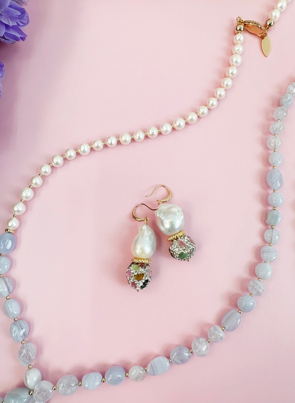Baroque Pearl with Tourmaline Rhinestone Earrings JE026 - FARRA