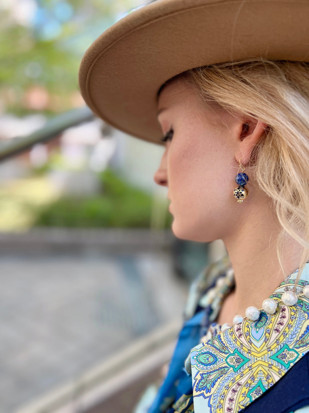 Blue Lapis With Snowflake Dangle Earrings HE002 - FARRA