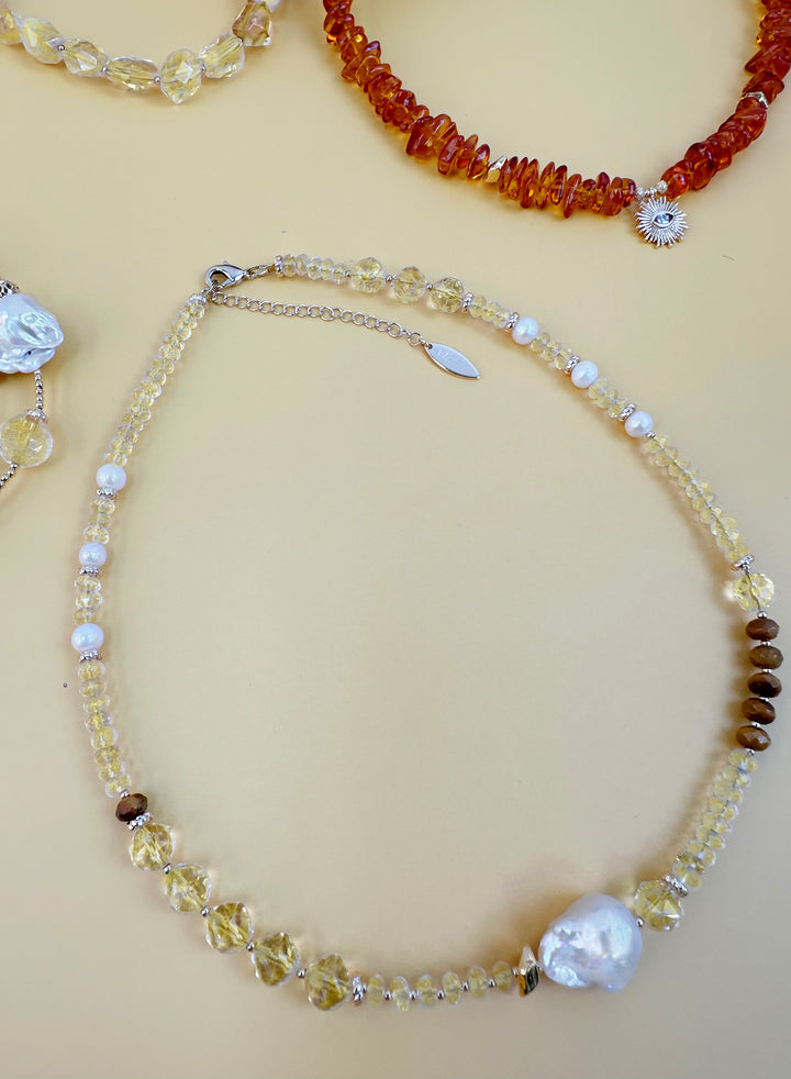 Citrine With Baroque Pearls Exquisite Necklace JN020 - FARRA