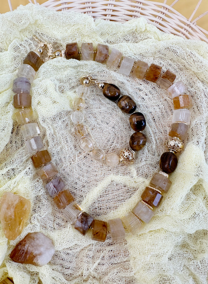 Citrine With Tiger Eye Stones Chunky Necklace JN014 - FARRA
